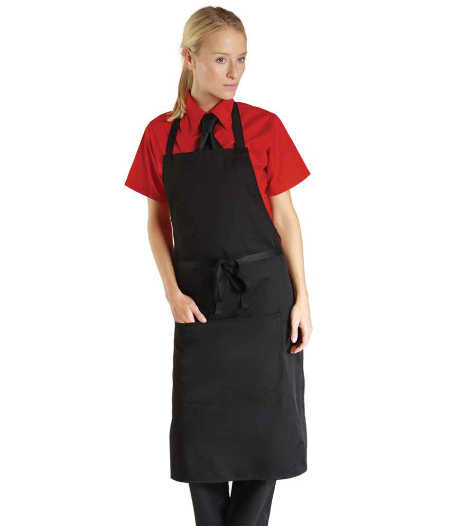 Dennys Bib Apron with Pocket in ONE Black by Dennys — Custom branded clothing by Print Press, featuring premium embroidery produced in our specialist print lab in the UK.