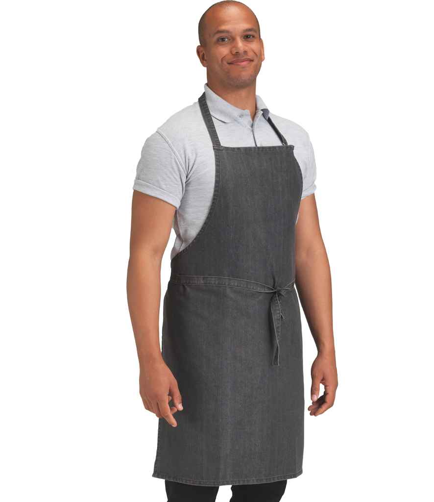 Dennys Cross Dyed Denim Bib Apron in ONE Black Denim by Dennys — Custom branded clothing by Print Press, featuring premium embroidery produced in our specialist print lab in the UK.