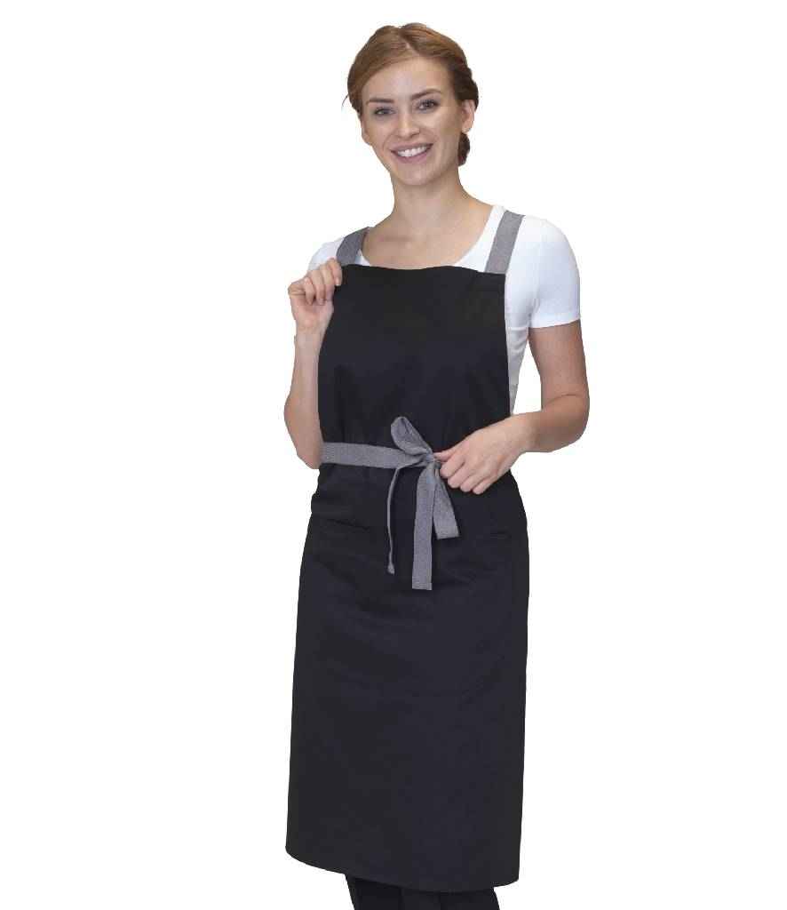 Dennys Cross Back Apron in ONE Black by Dennys — Custom branded clothing by Print Press, featuring premium embroidery produced in our specialist print lab in the UK.