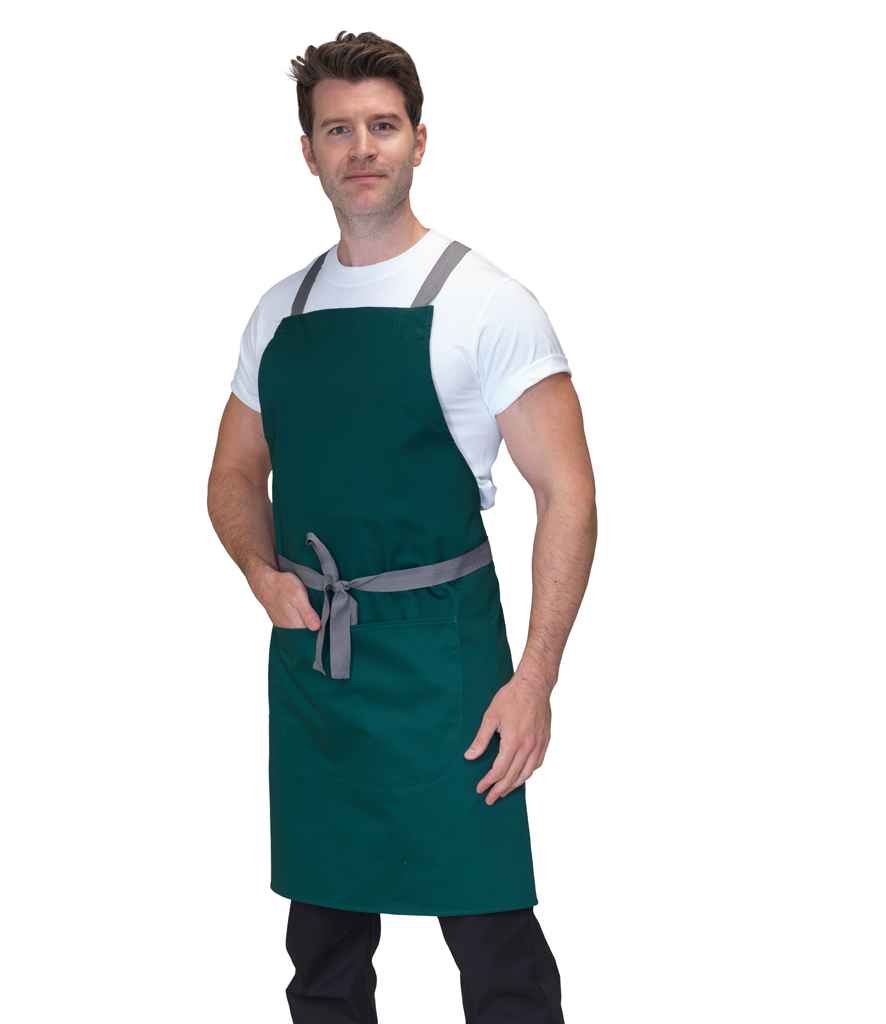 Dennys Cross Back Apron in ONE Bottle Green by Dennys — Custom branded clothing by Print Press, featuring premium embroidery produced in our specialist print lab in the UK.