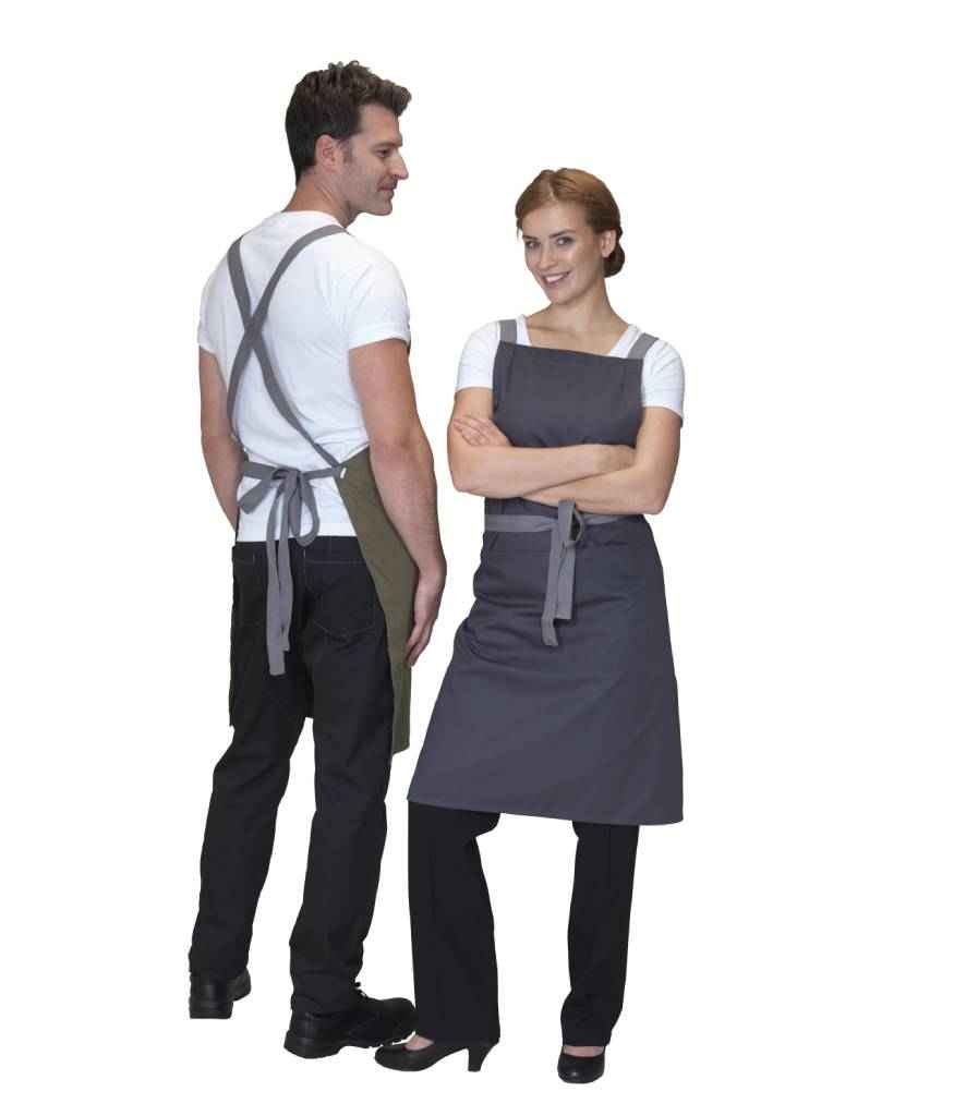 Dennys Cross Back Apron in ONE Storm Grey by Dennys — Custom branded clothing by Print Press, featuring premium embroidery produced in our specialist print lab in the UK.