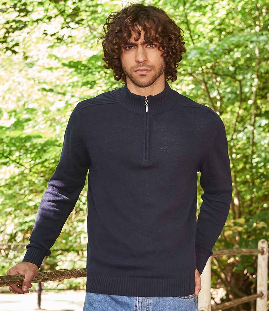 Ecologie Unisex Wakhan Zip Neck Sustainable Sweater in Navy by Ecologie — Custom branded clothing by Print Press, featuring premium embroidery produced in our specialist print lab in the UK.