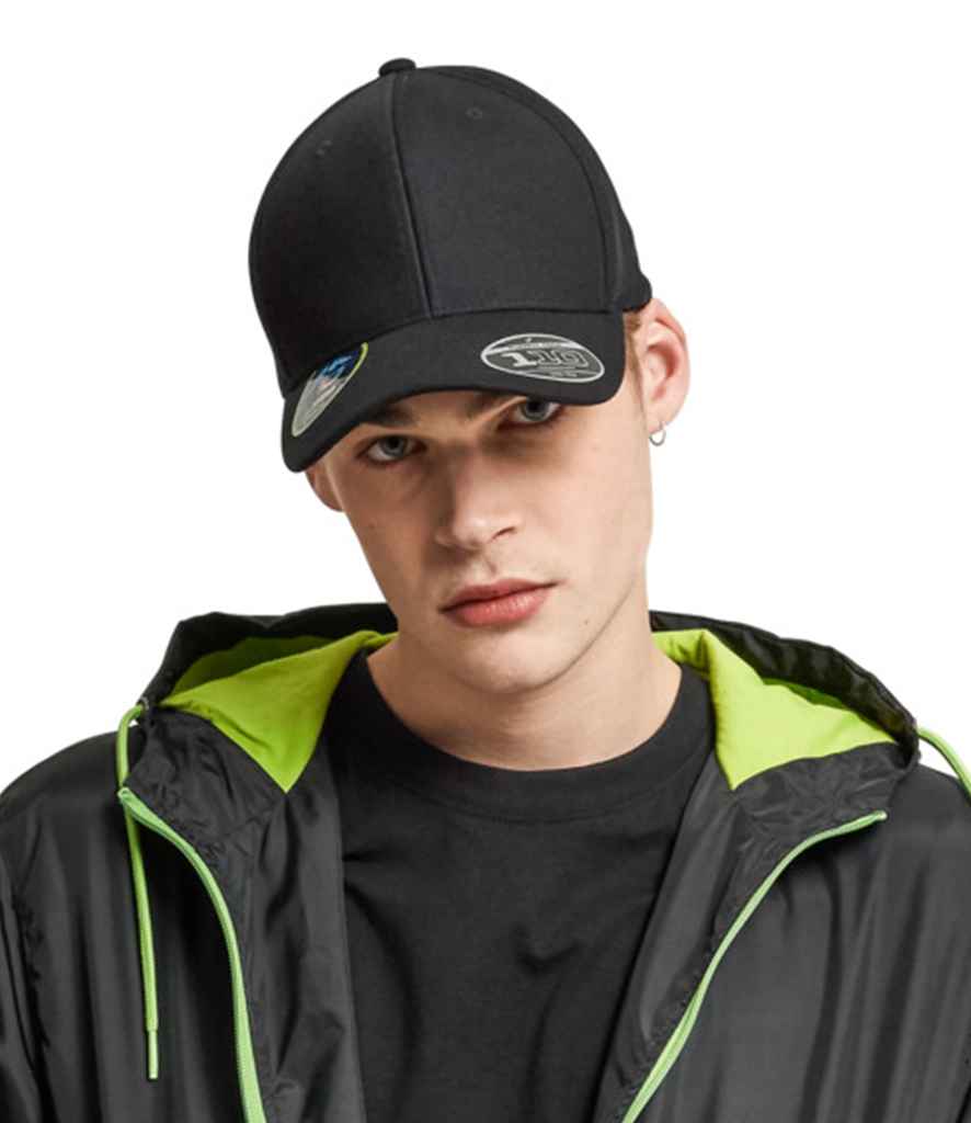 Flexfit Cool and Dry Mini Piqué Cap in ONE Black by Flexfit — Custom branded clothing by Print Press, featuring premium embroidery produced in our specialist print lab in the UK.
