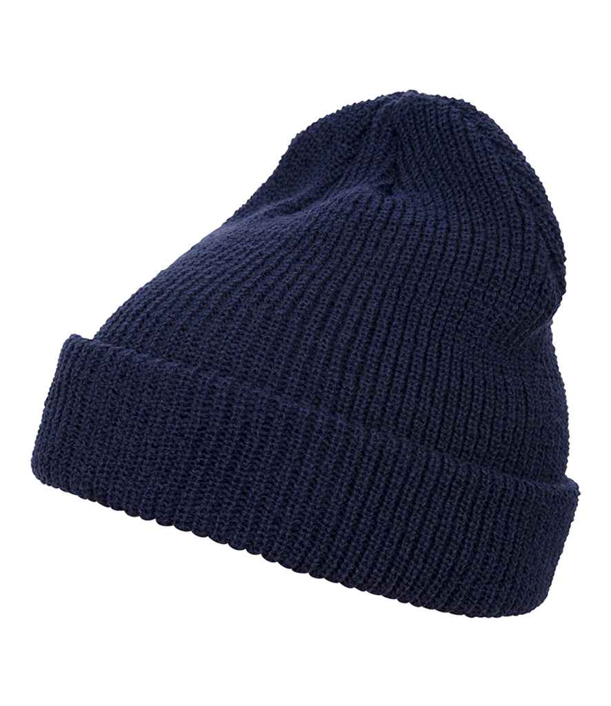 Flexfit Long Knit Beanie in ONE Navy by Flexfit — Custom branded clothing by Print Press, featuring premium embroidery produced in our specialist print lab in the UK.