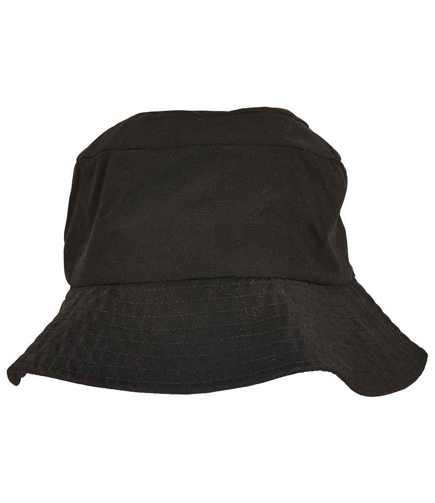 Flexfit Elastic Adjuster Bucket Hat in ONE Black by Flexfit — Custom branded clothing by Print Press, featuring premium embroidery produced in our specialist print lab in the UK.