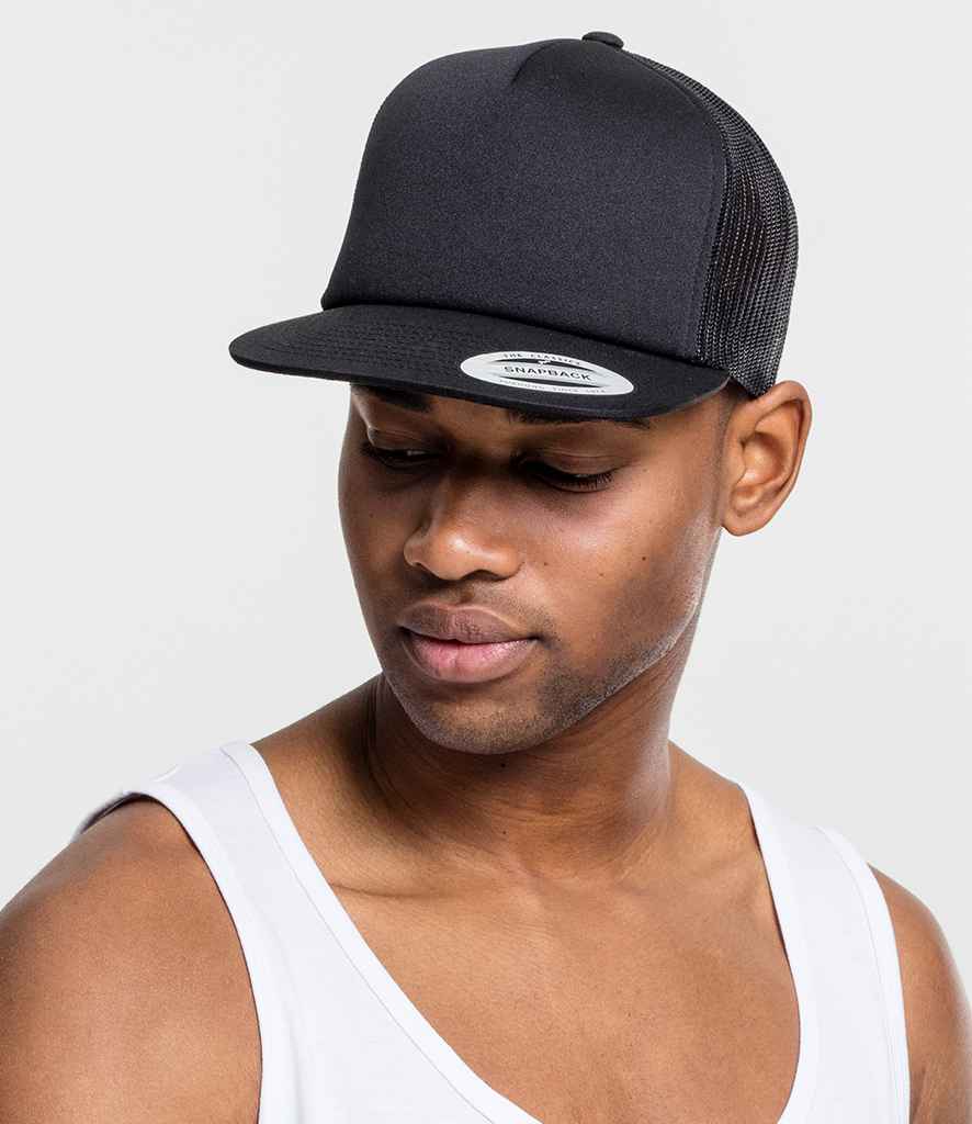 Flexfit Foam Trucker Cap FF in ONE Black by Flexfit — Custom branded clothing by Print Press, featuring premium embroidery produced in our specialist print lab in the UK.