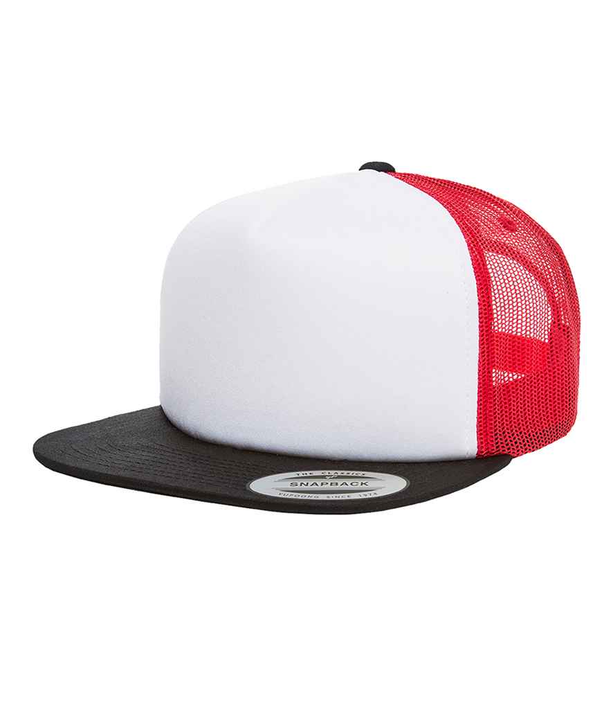Flexfit Foam Trucker Cap FW in ONE Black White Red by Flexfit — Custom branded clothing by Print Press, featuring premium embroidery produced in our specialist print lab in the UK.
