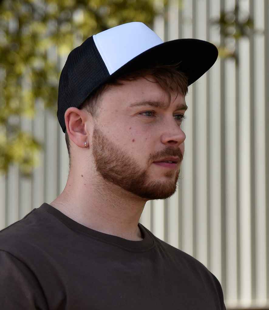 Flexfit Foam Trucker Cap FW in ONE Black White Black by Flexfit — Custom branded clothing by Print Press, featuring premium embroidery produced in our specialist print lab in the UK.