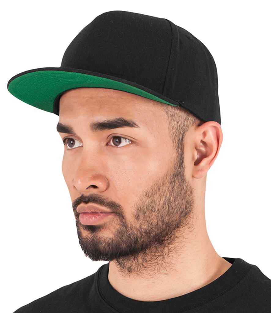 Flexfit Classic 5 Panel Snapback Cap in ONE Black by Flexfit — Custom branded clothing by Print Press, featuring premium embroidery produced in our specialist print lab in the UK.