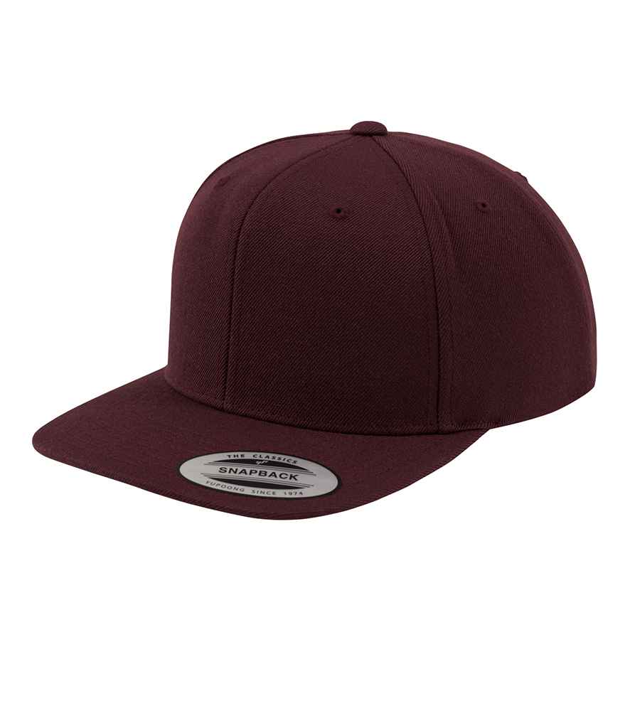 Flexfit Classic Snapback Cap in ONE Maroon Maroon by Flexfit — Custom branded clothing by Print Press, featuring premium embroidery produced in our specialist print lab in the UK.