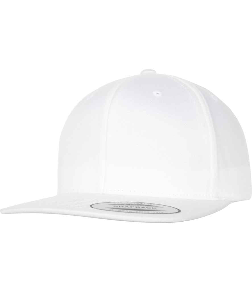 Flexfit Organic Cotton Snapback Cap in ONE White by Flexfit — Custom branded clothing by Print Press, featuring premium embroidery produced in our specialist print lab in the UK.