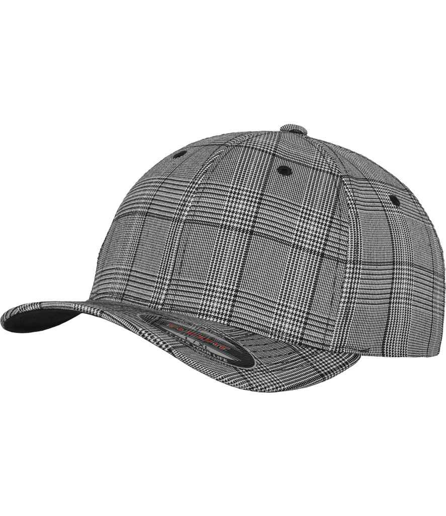 Flexfit Glen Check Cap in Black White by Flexfit — Custom branded clothing by Print Press, featuring premium embroidery produced in our specialist print lab in the UK.