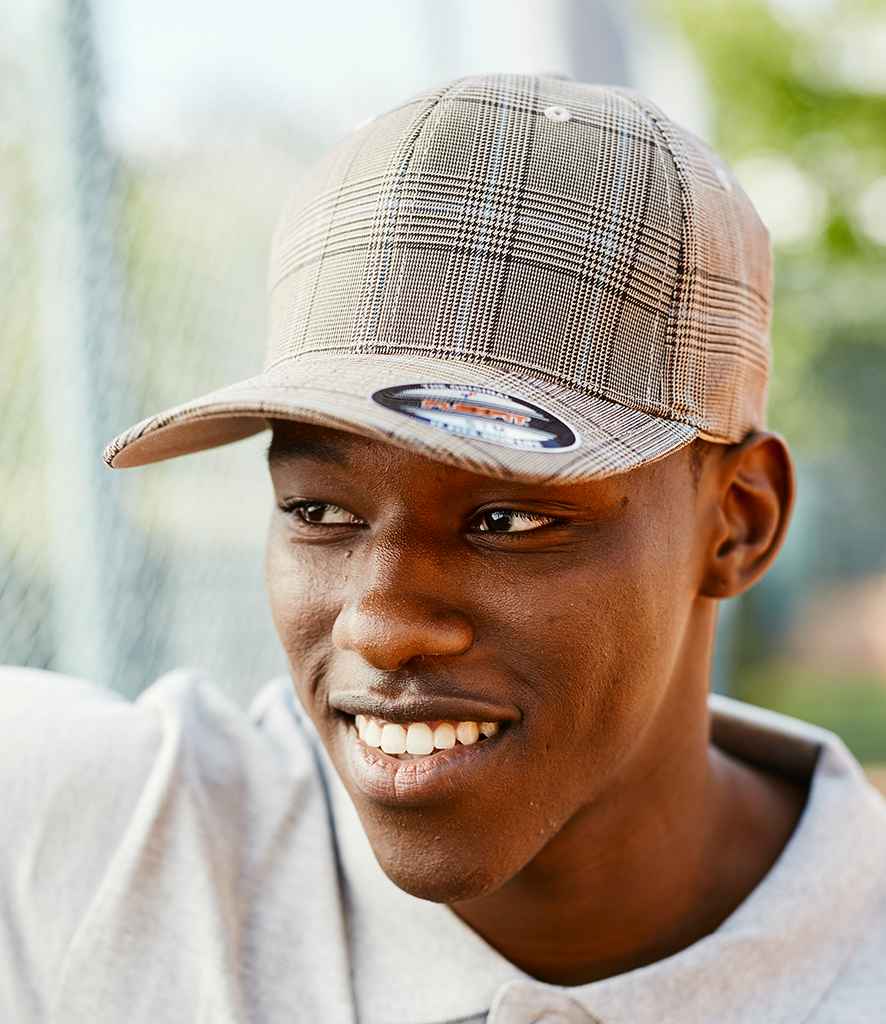 Flexfit Glen Check Cap in Brown Khaki by Flexfit — Custom branded clothing by Print Press, featuring premium embroidery produced in our specialist print lab in the UK.