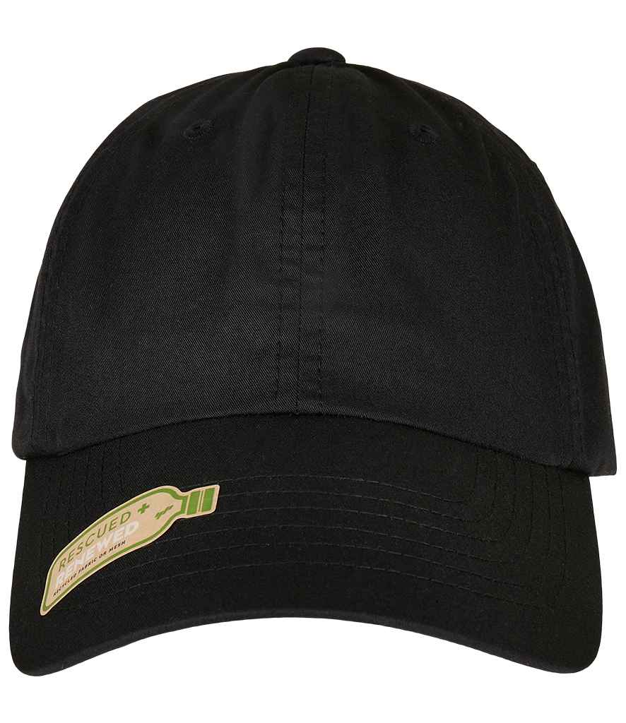 Flexfit Recycled Polyester Dad Cap in ONE Black by Flexfit — Custom branded clothing by Print Press, featuring premium embroidery produced in our specialist print lab in the UK.