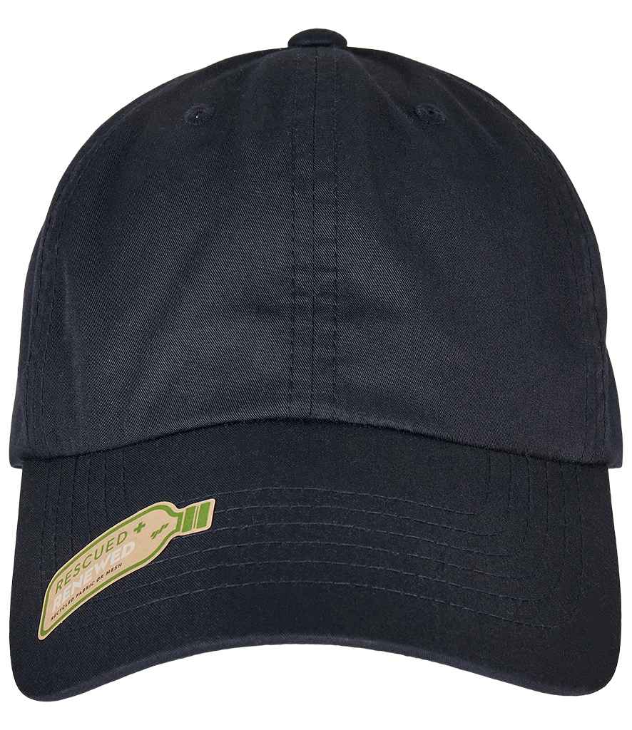 Flexfit Recycled Polyester Dad Cap in ONE Navy by Flexfit — Custom branded clothing by Print Press, featuring premium embroidery produced in our specialist print lab in the UK.