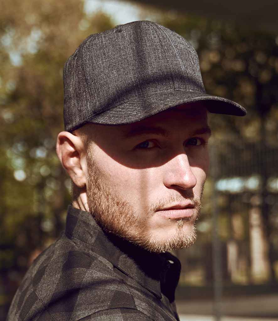 Flexfit Fine Melange Cap in Black by Flexfit — Custom branded clothing by Print Press, featuring premium embroidery produced in our specialist print lab in the UK.