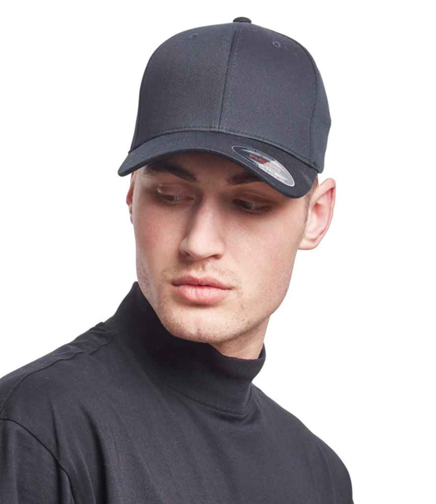 Flexfit Organic Cotton Cap in Black by Flexfit — Custom branded clothing by Print Press, featuring premium embroidery produced in our specialist print lab in the UK.