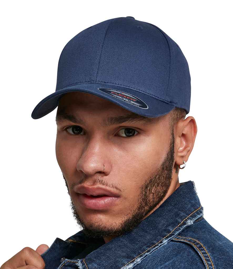 Flexfit Organic Cotton Cap in Navy by Flexfit — Custom branded clothing by Print Press, featuring premium embroidery produced in our specialist print lab in the UK.