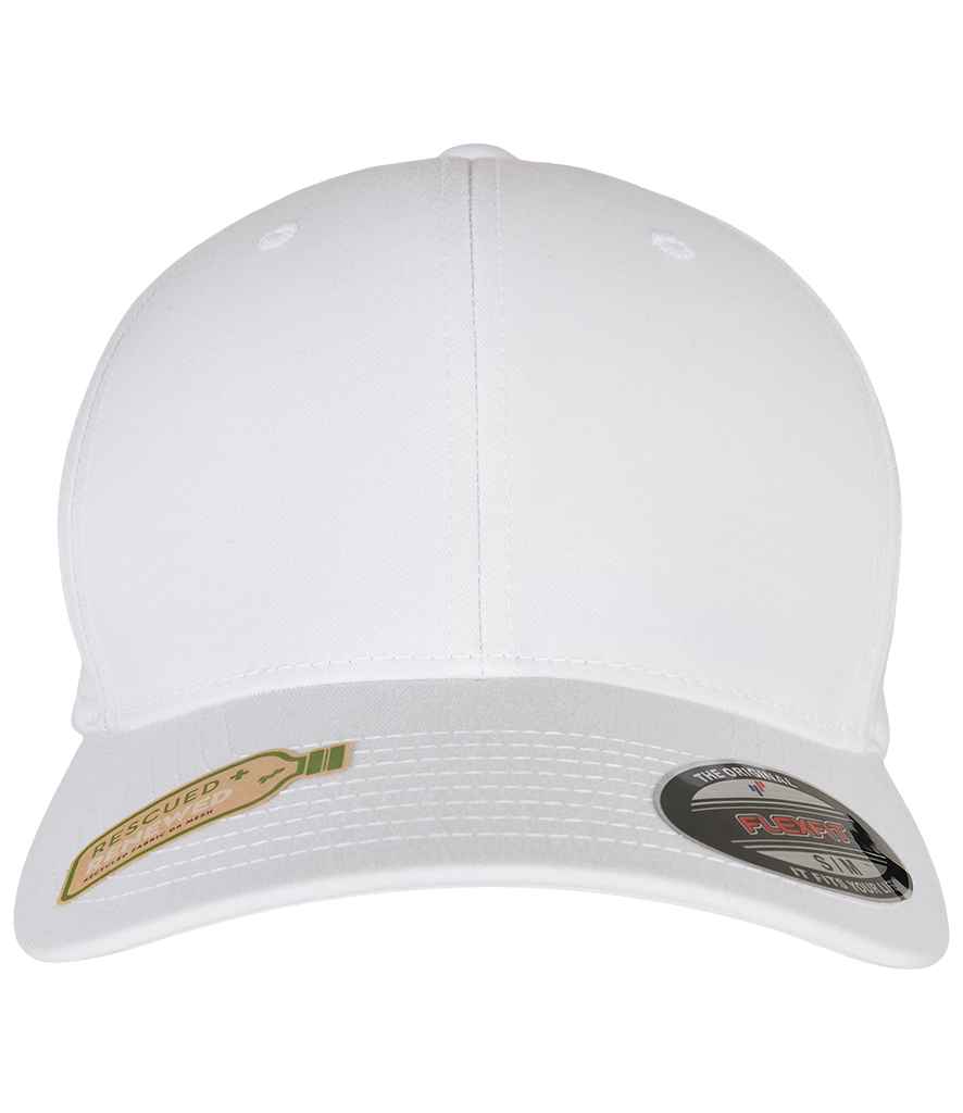 Flexfit Recycled Polyester Cap in White by Flexfit — Custom branded clothing by Print Press, featuring premium embroidery produced in our specialist print lab in the UK.