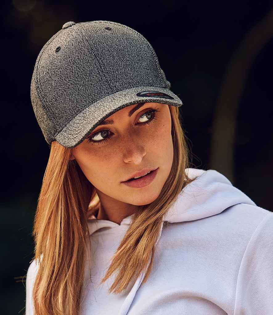 Flexfit Melange Cap in Dark Heather Grey by Flexfit — Custom branded clothing by Print Press, featuring premium embroidery produced in our specialist print lab in the UK.