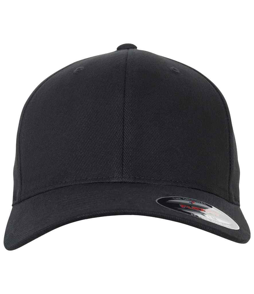 Flexfit Brushed Twill Cap in Black by Flexfit — Custom branded clothing by Print Press, featuring premium embroidery produced in our specialist print lab in the UK.