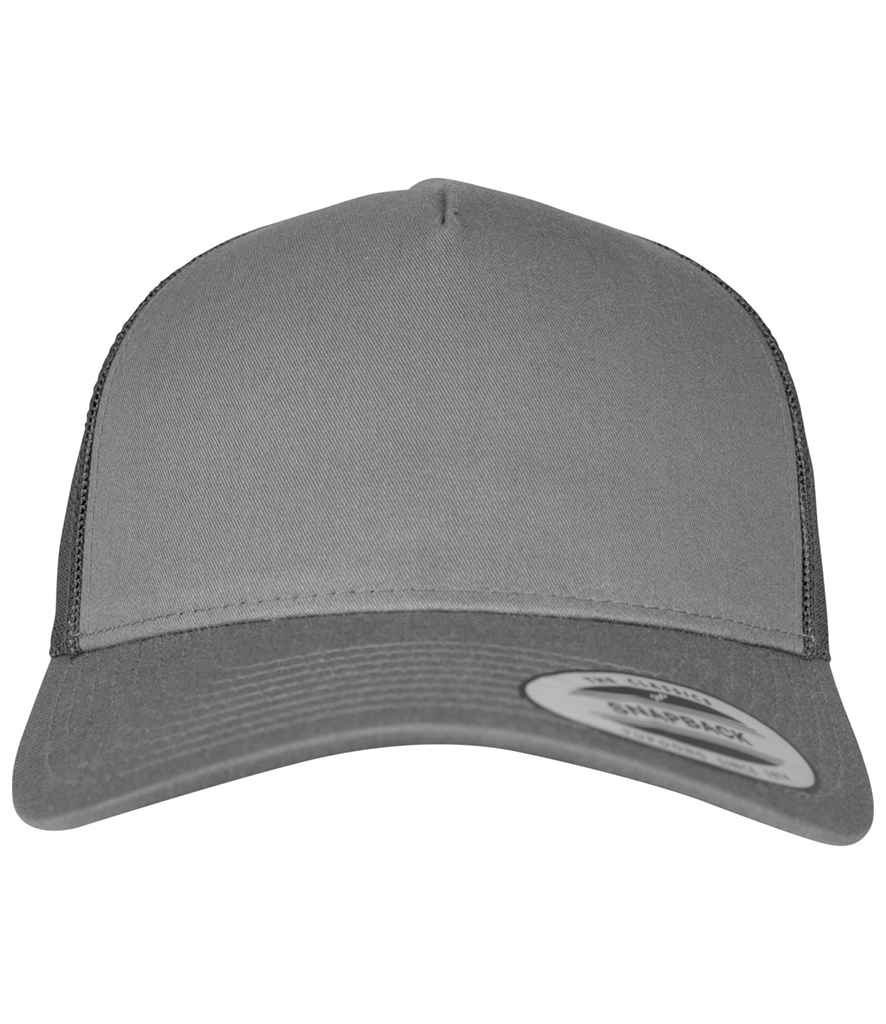 Flexfit 5 Panel Retro Trucker Cap in ONE Charcoal by Flexfit — Custom branded clothing by Print Press, featuring premium embroidery produced in our specialist print lab in the UK.