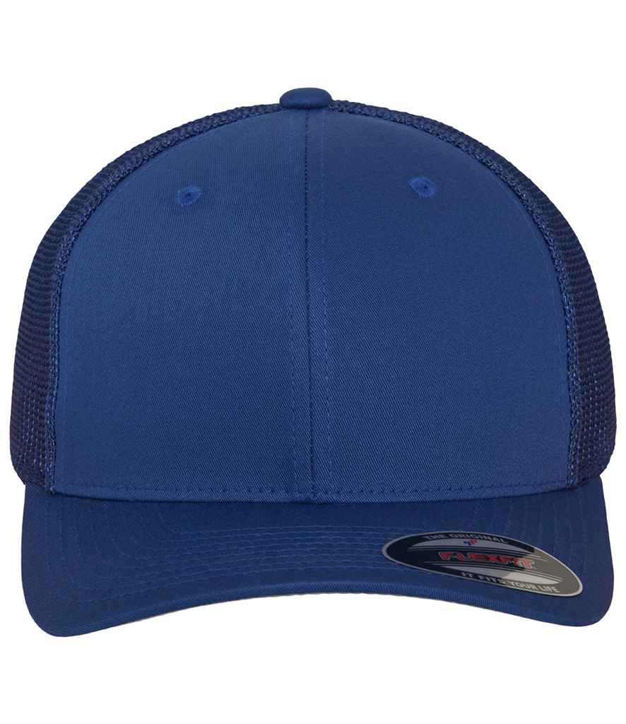Flexfit Mesh Trucker Cap in Navy by Flexfit — Custom branded clothing by Print Press, featuring premium embroidery produced in our specialist print lab in the UK.