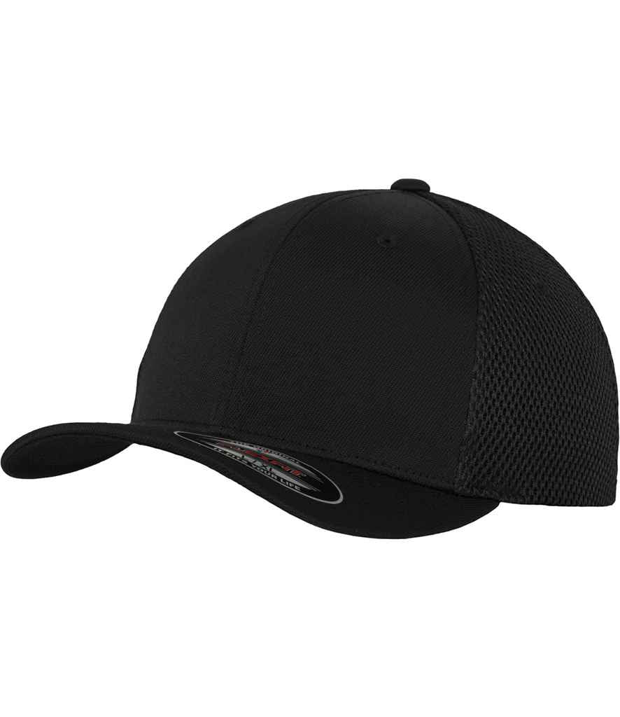 Flexfit Tactel Mesh Cap in Black by Flexfit — Custom branded clothing by Print Press, featuring premium embroidery produced in our specialist print lab in the UK.