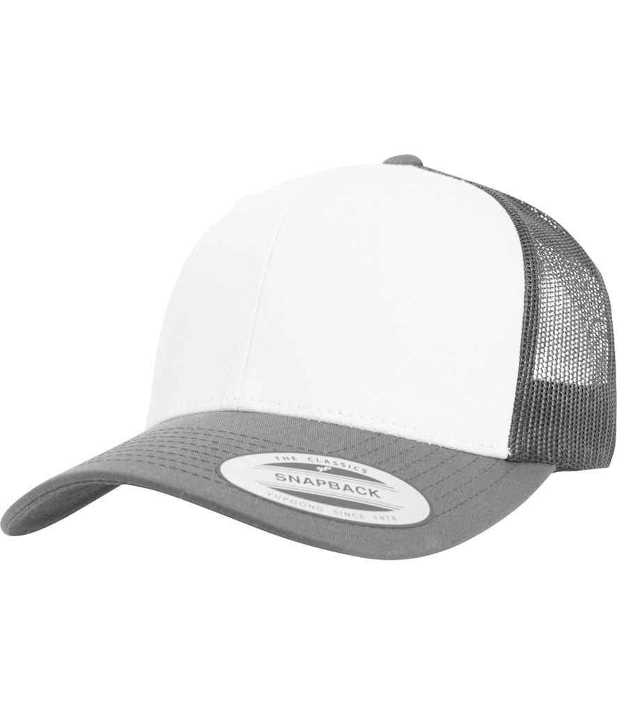 Flexfit Retro Coloured Front Trucker Cap in ONE Dark Grey White by Flexfit — Custom branded clothing by Print Press, featuring premium embroidery produced in our specialist print lab in the UK.