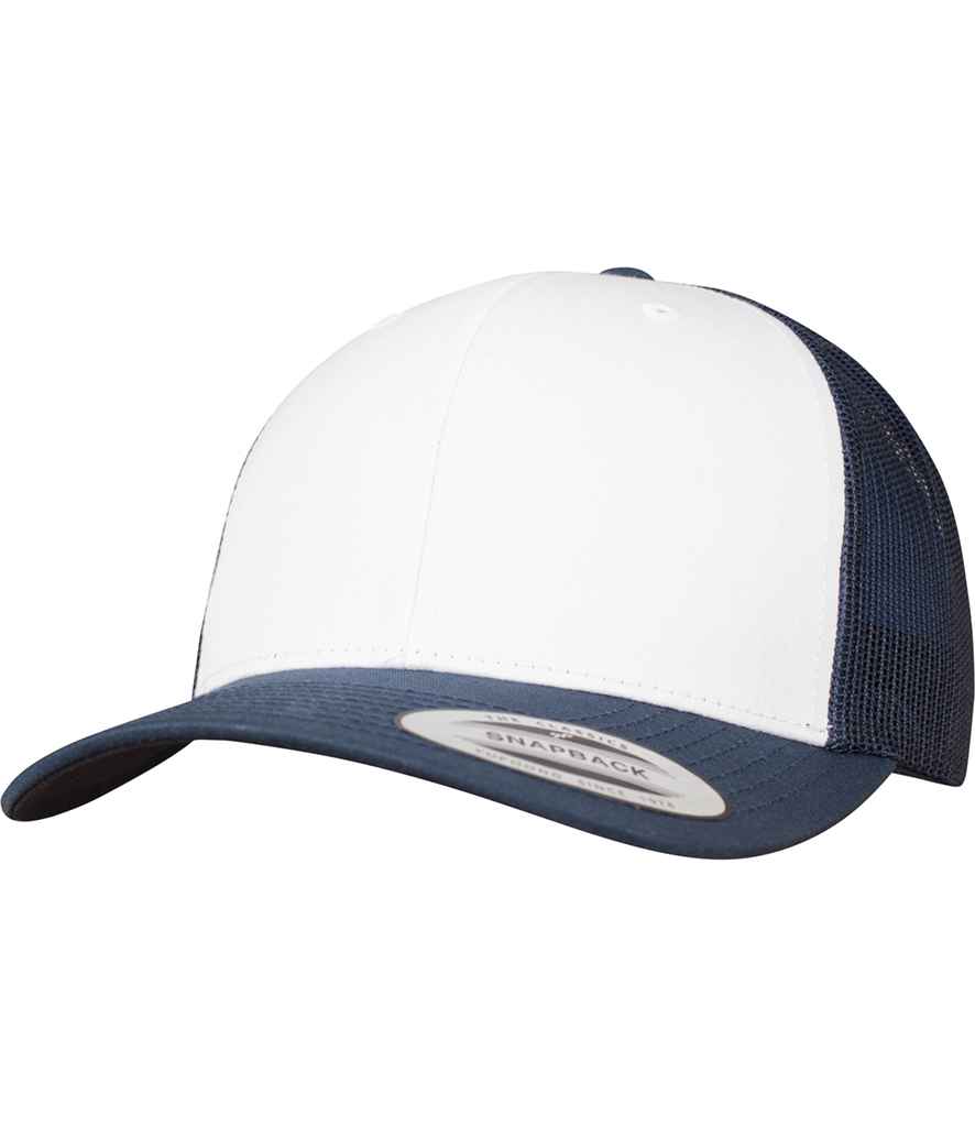 Flexfit Retro Coloured Front Trucker Cap in ONE Navy White by Flexfit — Custom branded clothing by Print Press, featuring premium embroidery produced in our specialist print lab in the UK.