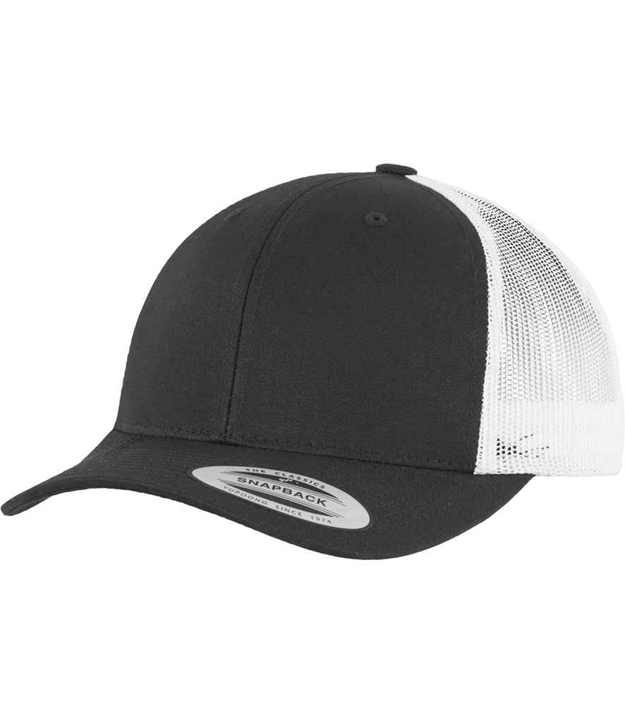 Flexfit Retro Trucker Two Tone Cap in ONE Black White by Flexfit — Custom branded clothing by Print Press, featuring premium embroidery produced in our specialist print lab in the UK.