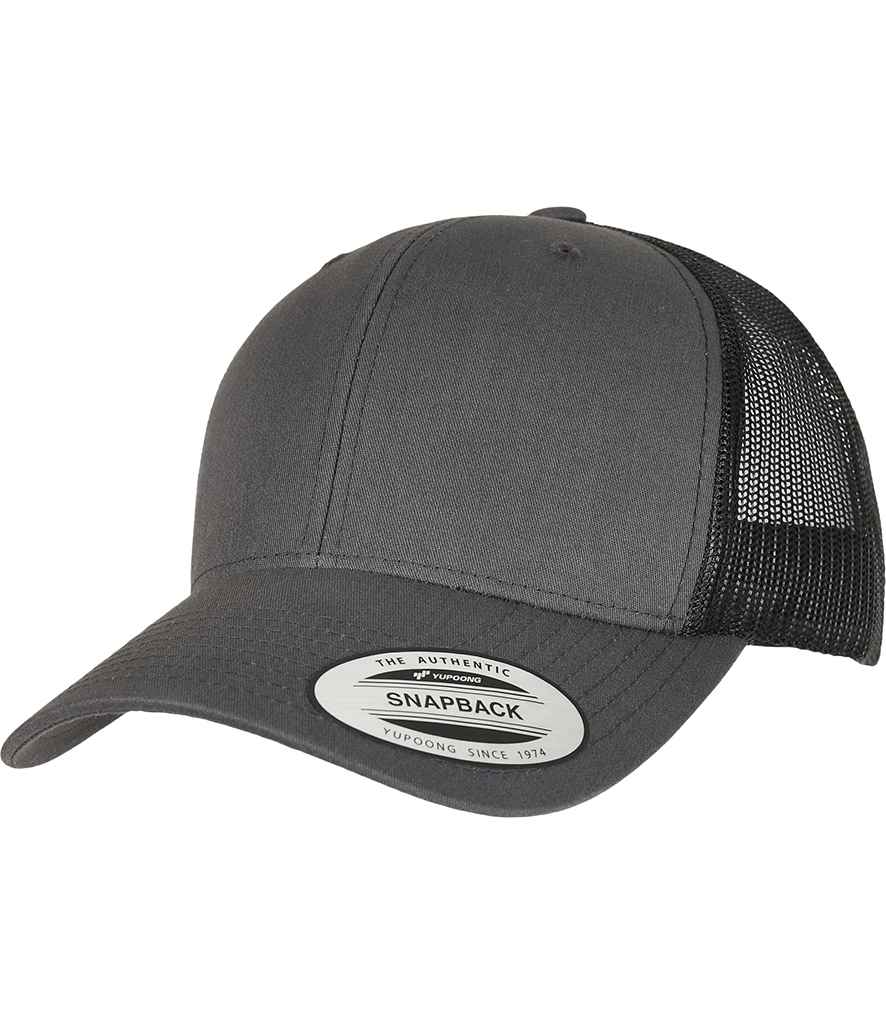 Flexfit Retro Trucker Two Tone Cap in ONE Charcoal Black by Flexfit — Custom branded clothing by Print Press, featuring premium embroidery produced in our specialist print lab in the UK.