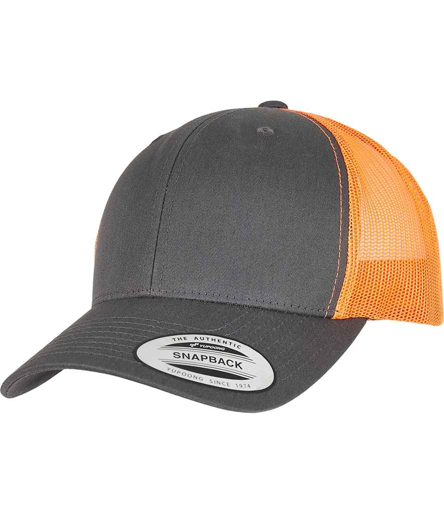 Flexfit Retro Trucker Two Tone Cap in ONE Charcoal Neon Orange by Flexfit — Custom branded clothing by Print Press, featuring premium embroidery produced in our specialist print lab in the UK.