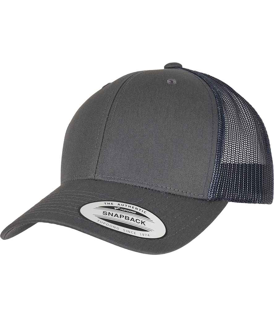 Flexfit Retro Trucker Two Tone Cap in ONE Charcoal Navy by Flexfit — Custom branded clothing by Print Press, featuring premium embroidery produced in our specialist print lab in the UK.