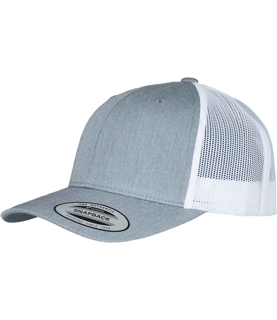 Flexfit Retro Trucker Two Tone Cap in ONE Heather Grey White by Flexfit — Custom branded clothing by Print Press, featuring premium embroidery produced in our specialist print lab in the UK.