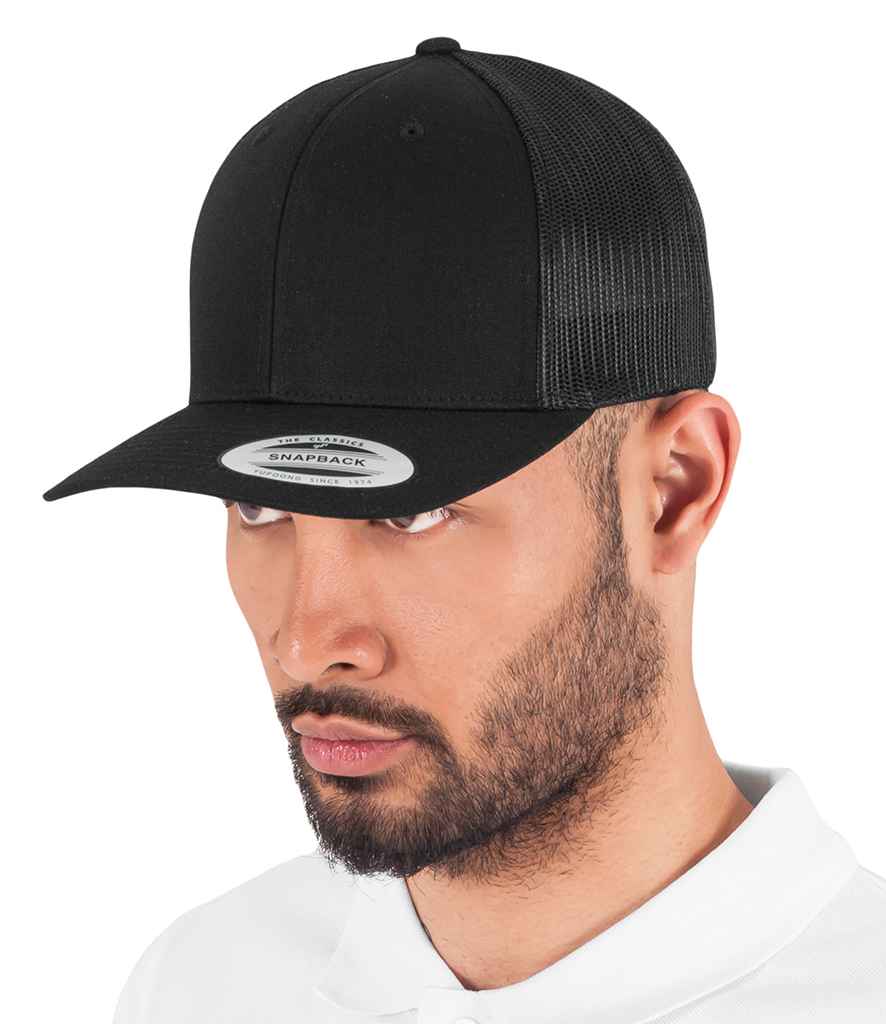 Flexfit Retro Trucker Cap in ONE Black by Flexfit — Custom branded clothing by Print Press, featuring premium embroidery produced in our specialist print lab in the UK.