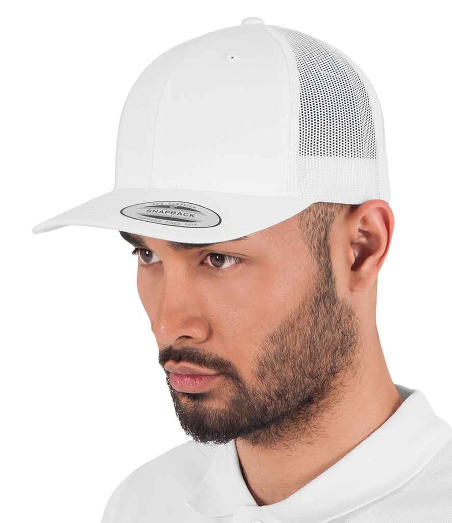 Flexfit Retro Trucker Cap in ONE White by Flexfit — Custom branded clothing by Print Press, featuring premium embroidery produced in our specialist print lab in the UK.