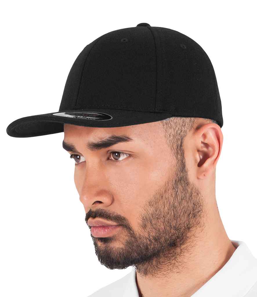 Flexfit Double Jersey Cap in Black by Flexfit — Custom branded clothing by Print Press, featuring premium embroidery produced in our specialist print lab in the UK.