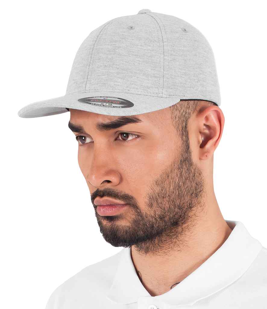 Flexfit Double Jersey Cap in Heather Grey by Flexfit — Custom branded clothing by Print Press, featuring premium embroidery produced in our specialist print lab in the UK.