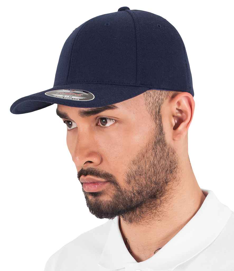Flexfit Double Jersey Cap in Navy by Flexfit — Custom branded clothing by Print Press, featuring premium embroidery produced in our specialist print lab in the UK.