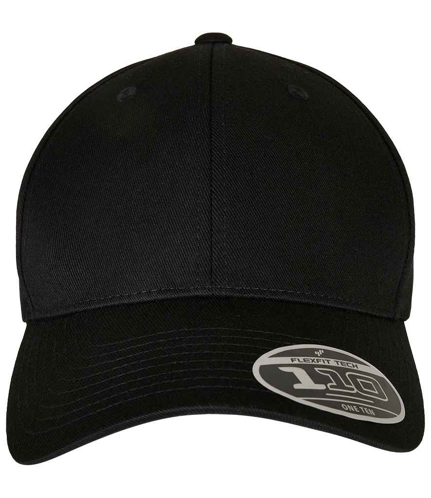 Flexfit 110 Curved Visor Snapback Cap in ONE Black by Flexfit — Custom branded clothing by Print Press, featuring premium embroidery produced in our specialist print lab in the UK.