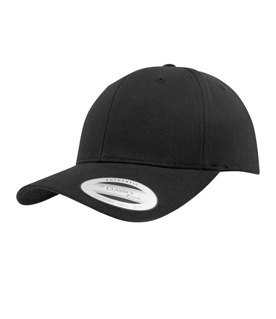 Flexfit Curved Classic Snapback Cap in ONE Black by Flexfit — Custom branded clothing by Print Press, featuring premium embroidery produced in our specialist print lab in the UK.
