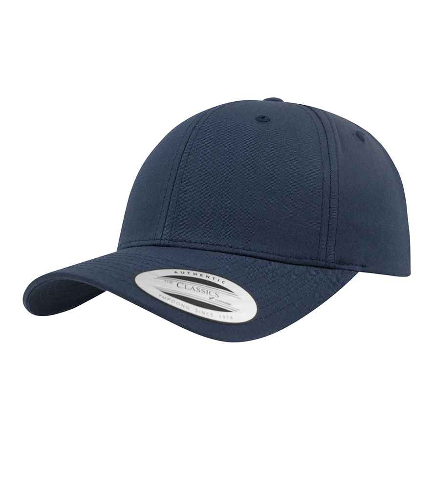 Flexfit Curved Classic Snapback Cap in ONE Navy by Flexfit — Custom branded clothing by Print Press, featuring premium embroidery produced in our specialist print lab in the UK.