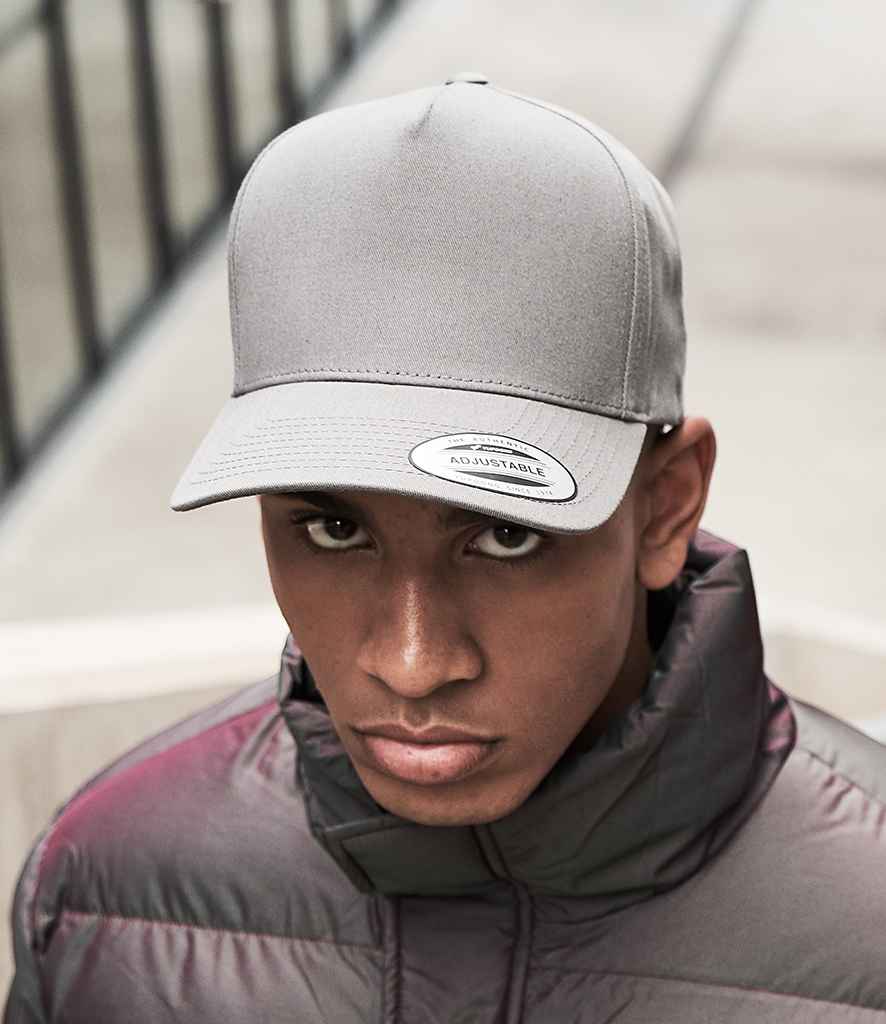 Flexfit 5 Panel Curved Classic Snapback Cap in ONE Grey by Flexfit — Custom branded clothing by Print Press, featuring premium embroidery produced in our specialist print lab in the UK.