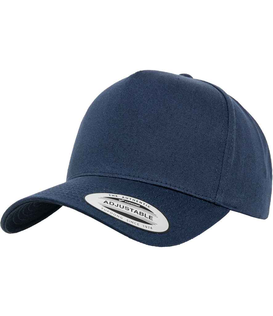 Flexfit 5 Panel Curved Classic Snapback Cap in ONE Navy by Flexfit — Custom branded clothing by Print Press, featuring premium embroidery produced in our specialist print lab in the UK.