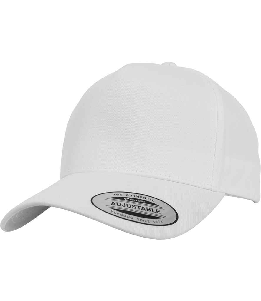Flexfit 5 Panel Curved Classic Snapback Cap in ONE White by Flexfit — Custom branded clothing by Print Press, featuring premium embroidery produced in our specialist print lab in the UK.
