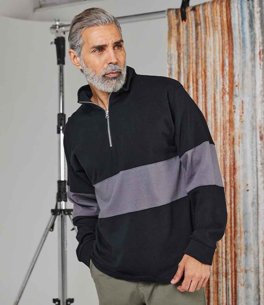 Front Row Panelled Zip Neck Top in Black Charcoal by Front Row — Custom branded clothing by Print Press, featuring premium embroidery produced in our specialist print lab in the UK.