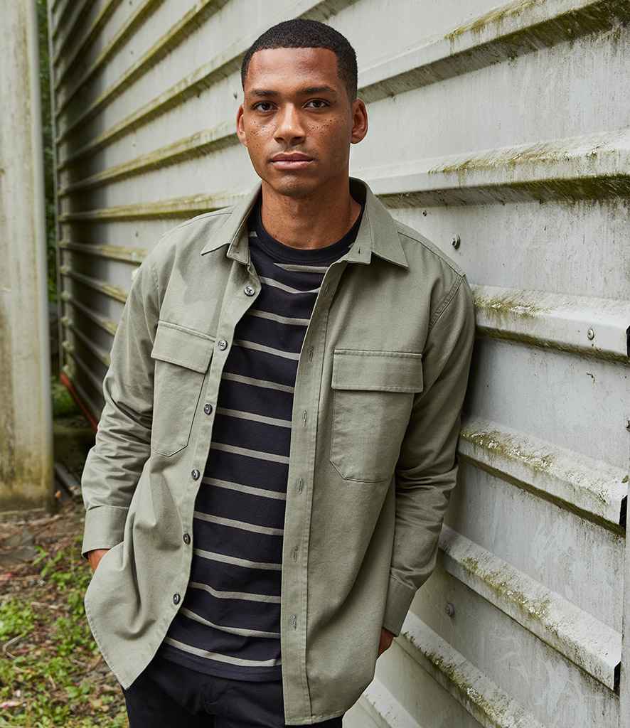Front Row Drill Overshirt in Khaki by Front Row — Custom branded clothing by Print Press, featuring premium embroidery produced in our specialist print lab in the UK.