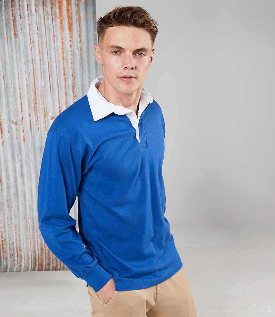 Front Row Classic Rugby Shirt in Royal Blue White by Front Row — Custom branded clothing by Print Press, featuring premium embroidery produced in our specialist print lab in the UK.