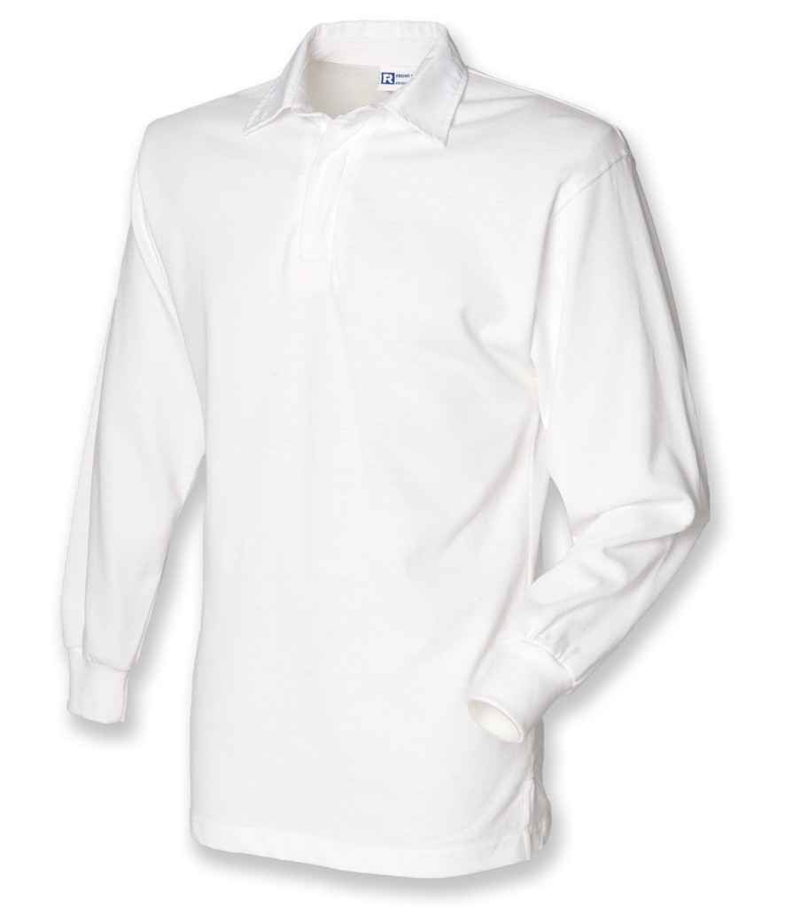 Front Row Classic Rugby Shirt in White White by Front Row — Custom branded clothing by Print Press, featuring premium embroidery produced in our specialist print lab in the UK.